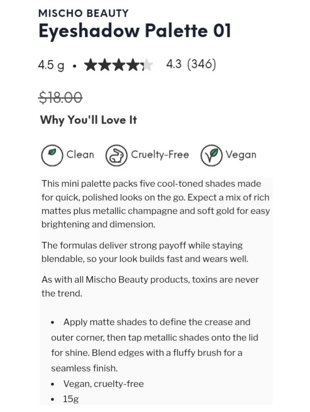 🎉2•$13/3•$18🎉 MISCHO BEAUTY Mini Eyeshadow Palette 01